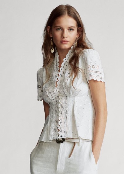 Blusa Polo Ralph Lauren Algodão Eyelet Peplum Mulher 49058-BQWF